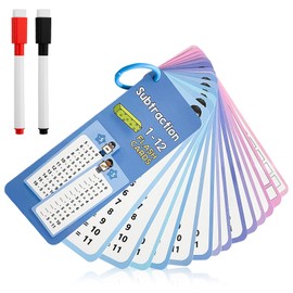 Flash Cards Math for Subtraction Math Flash Cards 1-1 Flashcards with 2 Erasable Markers and Rings 1-12 Subtraction Wipe Maths Cards Portable for Home and Classroom