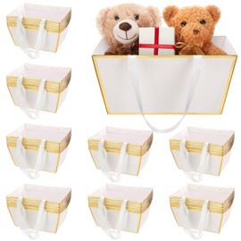 Pinkunn 48 Pcs Basket for Gifts Empty DIY Bulk Gift Basket Kit with Handles Kraft Cardboard Tray for Wedding Baby Shower Graduation Party Anniversary Party Display(White Gold)