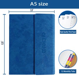 2026 Daily Planner - Appointment Book 2026, Hourly Daily & Monthly Planner with Tabs(Jan-Dec 2026), 8.26'' x 5.9'' Calendar Planner, Leather Cover + Thick Paper (26-Blue)