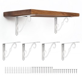 uxcell 6 Pcs Decorative Shelf Brackets, 8" x 5" Heavy Duty Floating Shelf Brackets Wall Mounted Metal l Shelf Brackets for Wall Bookshelves Shelves Support, White