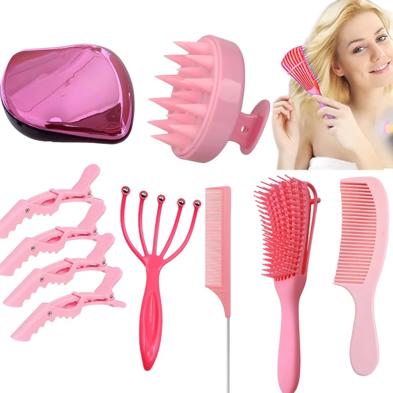 Cepillo Para Cabello Rizado Y Modelado Mujer Kit De Peines