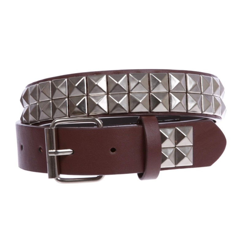 Kids 1" Snap On Punk Rock Studded Leather Belt, Brown