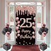 25th Birthday Decoration for Women Happy 25th Birthday Poster Door Banner Black and Rose Fabric Sign Wall/Door Banner 25th Birthday Background Banner Woman Birthday Party Welcome Sign, 35.4"x70"
