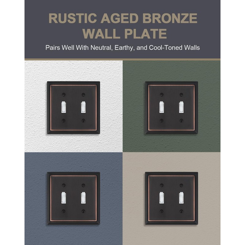 ZILLSEA 2-Pack Double Toggle Wall Plates, Aged Bronze Light Switch