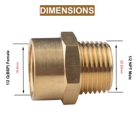 Tsinghwang 2 Pack G 1/2 (BSP) Female Thread to US 1/2 NPT Male Thread Brass Pipe Fitting Adapter,G to NPT Adapter 1/2 Inch Converter Connector
