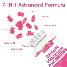 Calcium Magnesium Zinc Gummies with D3 &B6 &K2,600mg Calcium Gummies with 300mg Magnesium Support Bone & Muscle for Adults and Teens,Sugar Free (60 Count (Pack of 1))