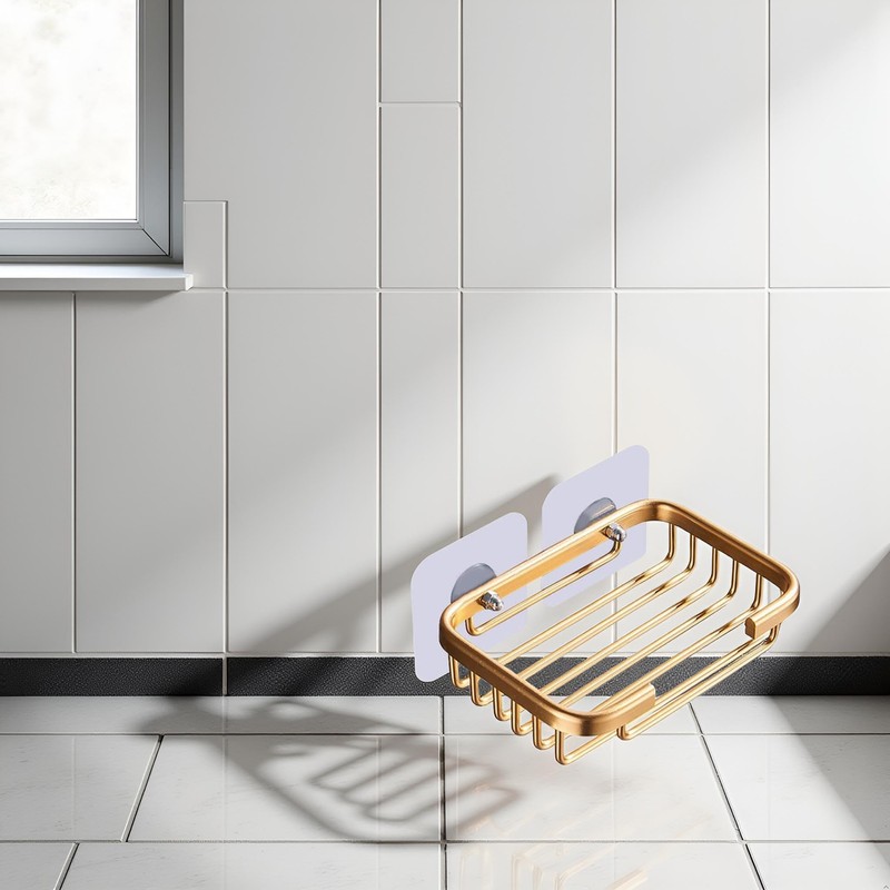 Gold Soap Dish for Shower Creative Hanging Drain Rack,Self Adhesive