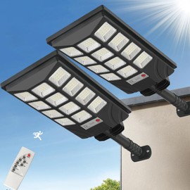 AngKng Solar Street Lights Outdoor Waterproof, 6500K Motion Sensor Solar Powered Street Light, Dusk to Dawn Solar Flood Lights with Remote Control for Outside Garden Yard Outside Parking Lot-2 Pack