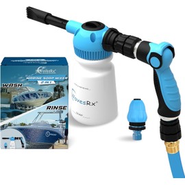 WAVESRX Wash Sprayer Gun and Boat Cleaner | Dual-Use Marine Soap Foamer to Quickly Wash and Rinse Salt Away | Cleaning Kit for Boating with Garden Hose Quick-Connect and Adjustable Waterflow