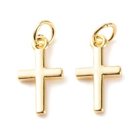 DanLingJewelry 10Pcs Small Brass Cross Charms Golden Color Religious Jesus Crucifix Dangle Charms for Jewelry Necklaces Earrings Making, Non-Precious Metal, No Gemstone