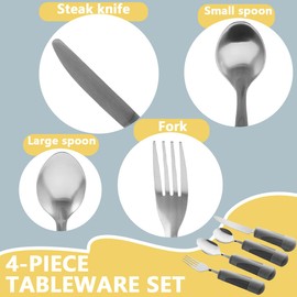 Easy Grip Cutlery Set of 4 Disability Aids, Extra Wide Handles Arthritis Aids with Knife Fork Spoon, Confortable Grips Dining Aid for Elderly Parkinson Disabled People