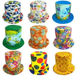 POPCIEL 6 Assorted Pattern Funny Party Top Hats - Novelty Crazy Hats - Dress Up Costume Hats - Photo Booth Props for Adults Teen