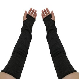 Heat Resistant Arm Sleeves with Thumb Hole, 18" Long Safety Arm Guard, Breathable for Welding Meat, Black, 2 Pairs