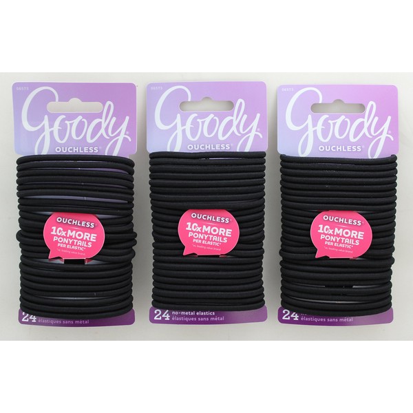 Black Ouchless Elastics 4MM No Metal 24 Count (Pack of 3)