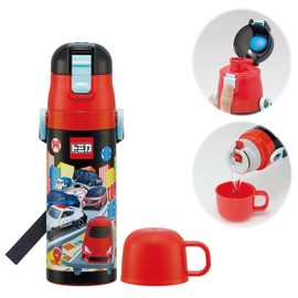 Skater SKDC4 Children's Stainless Steel Water Bottle, 2-Way Direct Drinking, 16.5 fl oz (470 ml), Cup Drinking, 15.2 fl oz (430 ml), Lightweight Type, For Boys, Heat Retention, Cold Insulation, Sports