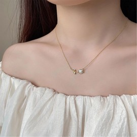 Cimenexe Bohemian Opal Tulip Choker Necklace Gold Tulip Flower Pendant Necklace Moonstone Flower Collar Necklace Small Floral Tulip Flower Chain Necklace Jewellery for Women and Girls Gifts, Zinc, No