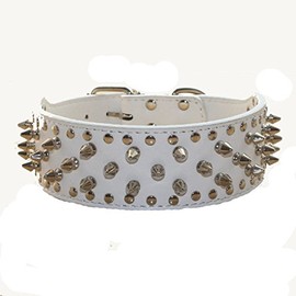 Haoyueer Faux Leather Studded Dog Collar for Medium Large Dogs Pit Bull Mastiff Bully Boxer (L, White)