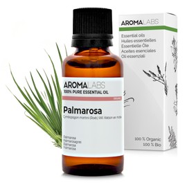 Aroma Labs - Olio Essenziale di Palmarosa - Certificato Biologico Ecocert - 100% Puro, Naturale, Integrale - Chemiotipo e Composizione Biochimica Garantiti - Ecopackaging Made in France - 30ml