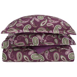 Superior Premium Cotton Flannel Duvet Cover Set, All Season 100% Brushed Cotton Flannel Bedding, 3-Piece Set with Duvet Cover and Pillow Shams - Purple Paisley, King/California King