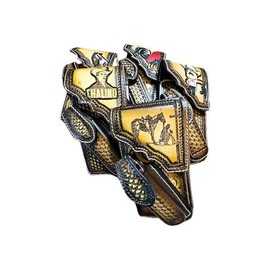 Leather Phone Belt Holster and Knife Holder Hand Tooled Handmade in Mexico - Design: El Mayo