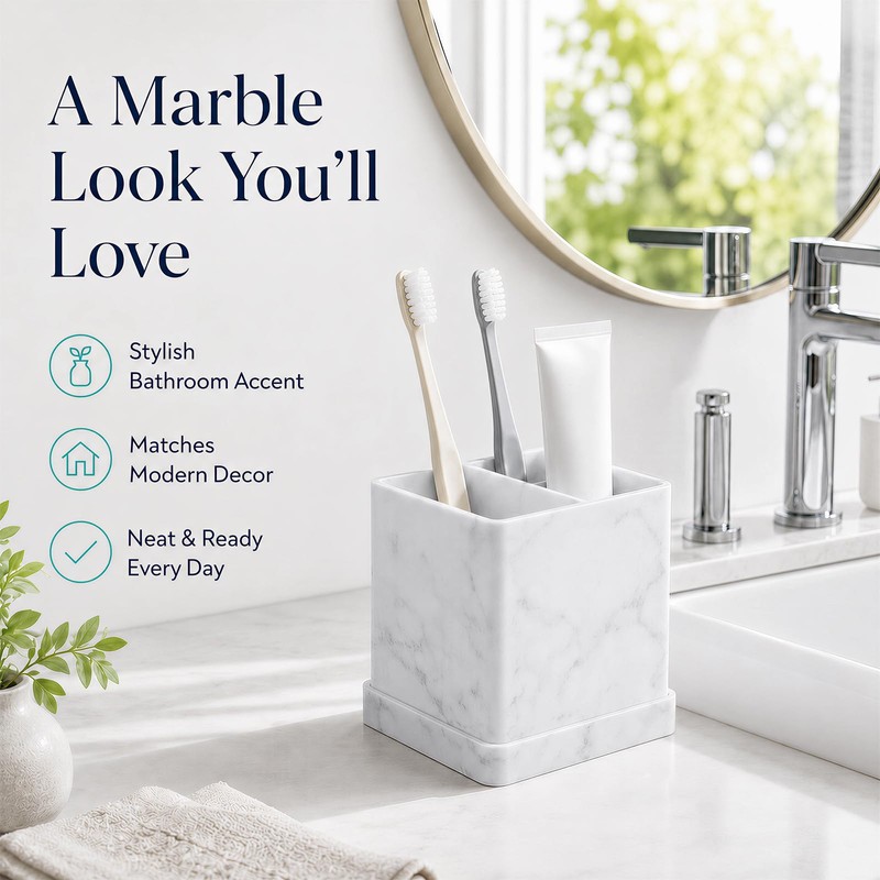Silicone Toothbrush Holders for Bathrooms, 3 Slots Unbreakable Marble Countertop