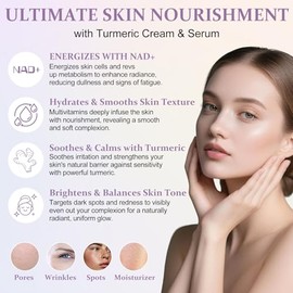Juego de 2 sueros faciales de cúrcuma Nad+ y crema de cúrcuma, para limpiar la piel, hidratar y reparar, brillo natural de cúrcuma, hidrata la piel op