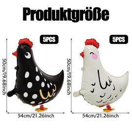 Pack of 10 Farm Birthday Decoration, Balloons Animals, Chicken Decoration, Chicken Balloons, 5 Black and 5 White, Airwalker Animals for Festivities, Children's Party Decoration