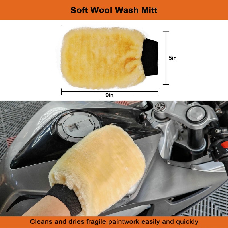 Motorcycle Cleaning Brush Kit 6 Pack with Easy Reach Brush,Wool