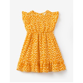 PATPAT Mommy and Me Dresses Matching Set Ruffle Flutter Short Sleeve Yellow Polka Dot Dress Mom and Baby Girl Matching Outfits Boho Casual Midi Romper Dresses for Baby Girl 9-12 Months