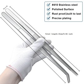 Long Tweezers Set of 2 Stainless Steel Tip Straight Tweezers