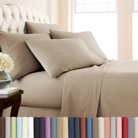 Southshore Fine Living, Inc. 7-Piece Split King Sheets Sets for Adjustable Bed, 21-Inch Deep Pocket King Sheet Set, Microfiber Sheet Set, Luxury Bedding, Taupe Pillow Cases, Taupe Sheets