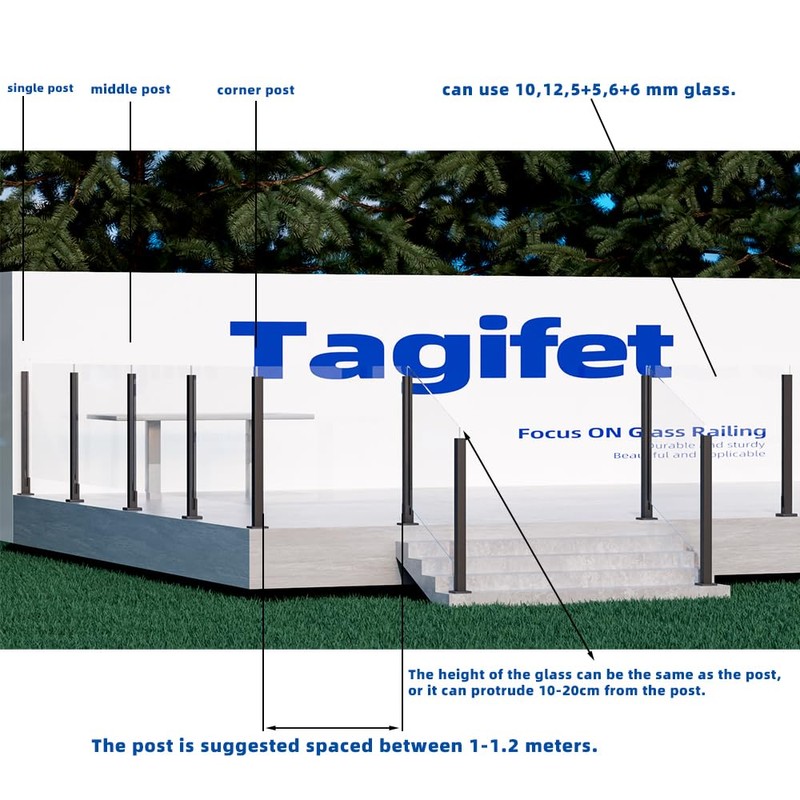 Tagifet Black Glass Railing Post,304 Stainless Steel Glass Railing Post: