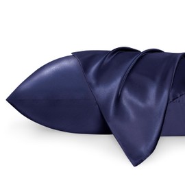 Bedsure Satin Pillowcases, Similar to Silk Pillow Cases Queen Size Set of 2, Pillow Case for Sleeping Women with Envelope Closure, Gifts for Women Men, Navy, 20x30 Inches