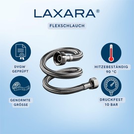 DVGW Tested Flex Hose 3/8 and 1/2 Inch Including Seals | Connection Hose Fitting | Tap Hose Extension | Reinforced Hose | (3/8 Inch Union Nut on Both Sides, 60 cm)
