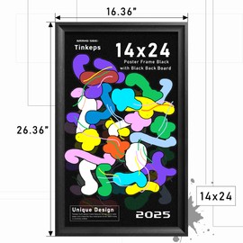 Tinkeps 14x24 Picture Frame Black with Black Back Board, Curved Extra Wide Edges, Vintage Style Poster Frame 14x24 for Wall Decor.