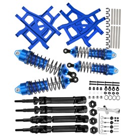 hopsupRC Upgrades Part for 1/10 Slash/Stampede/Rustler/Hoss VXL 4X4 4WD,Big Bore RC Shocks & Stainless Steel Drive Shaft CVD Axles & Front Rear Suspension A Arm,Navy Blue