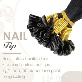 LaaVoo Utips Hair Extensions Remy Human Hair Invisible Pre Bonded Nail Tip Hair Extensions Jet Black U Tips Keratin Extensions Human Hair Natural U Tips Black Hair Extensions Long 50g 1g/s 22”