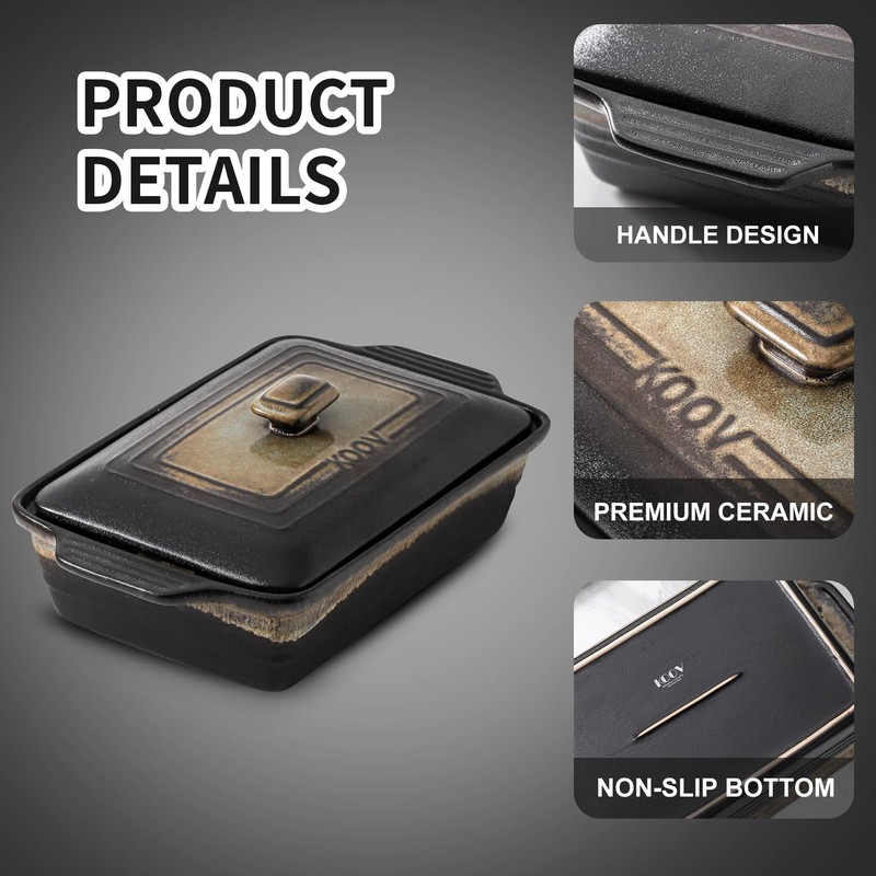 KOOV Ceramic Casserole Dish with Lid, Rectangular Baking Dish Set,