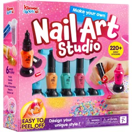 Klever Kits Nail Polish Kit for Kids, Non toxic Nail Polish Set With Glitter, Stickers Sequins, Stroke Sticker, Quick Dry & Peel Off, Makeup for Kids, Birthday Gifts Age 7 8 9 and up