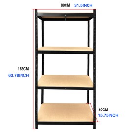 4-Layer Metal Shelves, Storage Unit, 63.78" H x 31.5" W x 15.75" D Adjustable Shelves, Suitable for Garage, Kitchen, Bathroom, Gardening, Shed, Vertical Storage Rack, Steel & MDF (Black)
