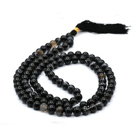 Black Banded Agate Sulemani Hakik Stone Buddhist Prayer Beads Japa Mala with 108 Meditation Beads (Without Knots)