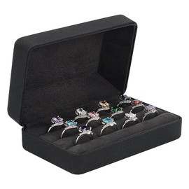 FINGERINSPIRE Leather Storage Box for Rings 12.6 x 8 x 4.7 cm Rectangular Ring Storage Box Made of PU Leather with Velvet Inner Black Ring Storage Box for Rings Portable Ring Organiser