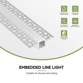YeaLunong Plaster-in LED Channel Recessed Drywall Aluminum Strip Light Track with White Diffuser for LED Tape Mounting Profile, 6 Pack,3.3FT