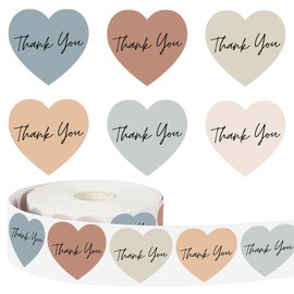 Whaline 1000Pcs Boho Heart Thank You Stickers Roll Thank You Heart Stickers for Small Business 1.5 Inch Self-Adhesive Simple Elegant Seal Stickers Labels for Envelopes Sealing Party Favor
