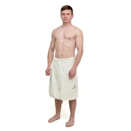100% Cotton Sauna Kilt Towel Wrap for Men – Soft Sauna Towel for Inside Sauna, Adjustable Waist Wrap Bath Robe, Essential Sauna Accessories for Home Spa, Shower & Dry Sauna, Luxury Gift for Him, Cream
