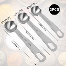 Gosknor 3pcs Stainless Steel Measuring Spoon, Coffee Scoop Teaspoons Set 1 TSP 5ML 5CC, 1/2 Tbsp 7.5ML 7.5CC, 2/3 Tbsp 10ML 10 CC Metal Tablespoon Scoop Short Handle for Kitchen Cooking & Baking