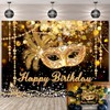 Masquerade Happy Birthday Backdrop Crystal Feather Mask Mardi Gras Photography