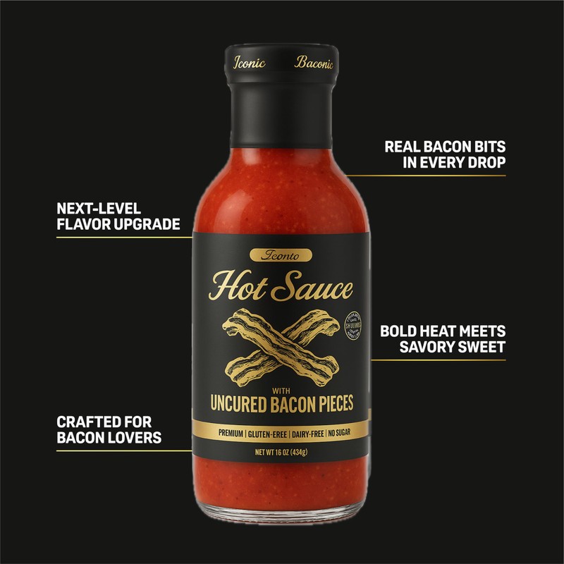 Baconic Hot Sauce with Real Bacon Bits – Zero Sugar,