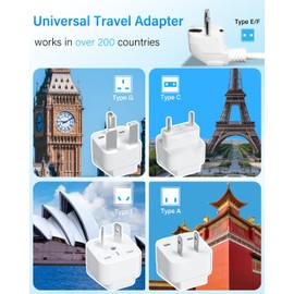 VASAIKO Voltage Converter US to Europe, 220V to 110V Converter for European Travel with 3 AC 2 USB-C 2 USB-A Ports, and EU/UK/AU/IT European Travel Plug Adapter