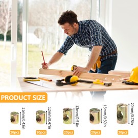 100Pcs M6 Furniture Barrel Nuts, 11mm/12mm/13mm/15mm/20mm Metal Single Slotted Dowel Bolts Fasteners for Cot Bed Desk Table Furniture Fixing Accessories DIY Tool